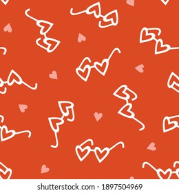 Seamless vector pattern with heart glasses. Vintage background for Valentine’s Day, romantic holidays, women’s day and wedding design. Poster, print, card, fabric and wrapping paper