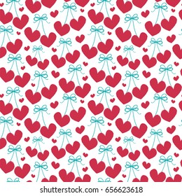 Seamless vector pattern with heart shaped cherries.