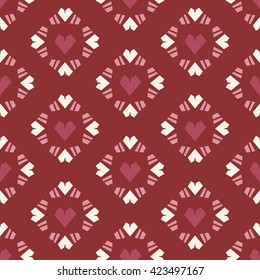 Seamless vector pattern heart tile on red background