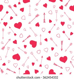 Seamless vector pattern with hearts and arrows. Valentines day design