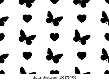 Seamless vector pattern of hearts. Seamless background. Feast of St. Valentine's Day. Butterflies, beauty