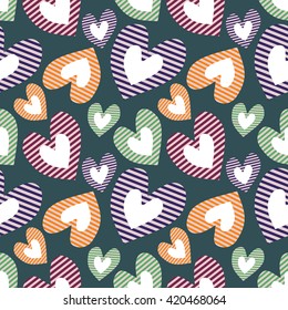 Seamless vector pattern with hearts. Background with colorful hand drawn ornamental symbols. Decorative repeating ornament. Series of Love Seamless Patterns.