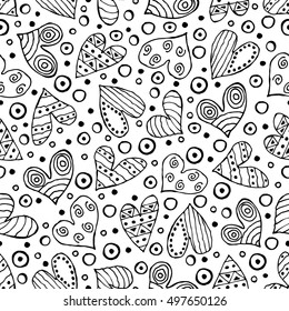 Seamless vector pattern with hearts. Background with hand drawn ornamental symbols and decorative elements. Decorative repeating ornament. Graphic illustration.Series of Love vector Seamless Patterns.
