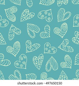 Seamless vector pattern with hearts. Background with hand drawn ornamental symbols and decorative elements. Decorative repeating ornament. Graphic illustration.Series of Love vector Seamless Patterns.