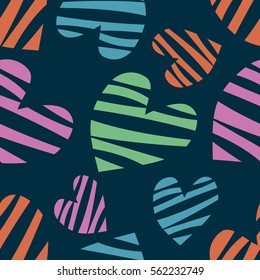 Seamless vector pattern with hearts. Background with hand drawn symbols. Template for wrapping, decor, surface, cards, backgrounds, textile, print. Decorative repeat ornament. Series of Love Patterns