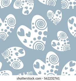 Seamless vector pattern with hearts. Background with hand drawn symbols. Template for wrapping, decor, surface, cards, backgrounds, textile, print. Decorative repeat ornament. Series of Love Patterns