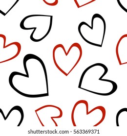 Seamless vector pattern with hearts. Background with hand drawn symbols. Template for wrapping, decor, surface, cards, backgrounds, textile, print Decorative repeat ornament. Series of Love Patterns.
