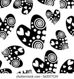 Seamless vector pattern with hearts. Background with hand drawn symbols. Template for wrapping, decor, surface, cards, backgrounds, textile, print. Decorative repeat ornament. Series of Love Patterns