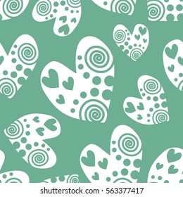 Seamless vector pattern with hearts. Background with hand drawn symbols. Template for wrapping, decor, surface, cards, backgrounds, textile, print. Decorative repeat ornament. Series of Love Patterns