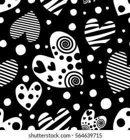 Seamless vector pattern with hearts. Background with hand drawn symbols. Template for wrapping, decor, surface, cards, backgrounds, textile, print. Decorative repeat ornament. Series of Love Patterns