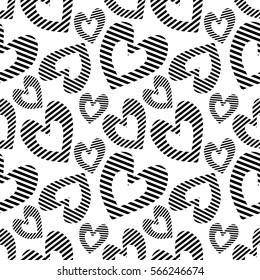 Seamless vector pattern with hearts. Background with hand drawn ornamental symbols. Template for wrapping, decor, surface, cards, backgrounds, textile, print. Repeat ornament. Series of Love Patterns