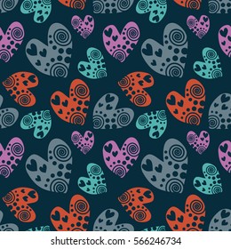 Seamless vector pattern with hearts. Background with hand drawn ornamental symbols. Template for wrapping, decor, surface, cards, backgrounds, textile, print. Repeat ornament. Series of Love Patterns