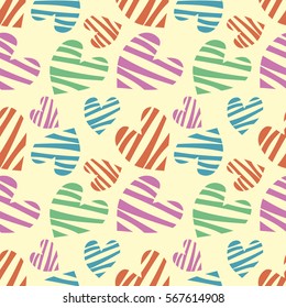 Seamless vector pattern with hearts. Background with hand drawn ornamental symbols. Template for wrapping, decor, surface, cards, backgrounds, textile, print. Repeat ornament. Series of Love Patterns