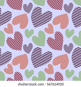 Seamless vector pattern with hearts. Background with hand drawn ornamental symbols. Template for wrapping, decor, surface, cards, backgrounds, textile, print. Repeat ornament. Series of Love Patterns