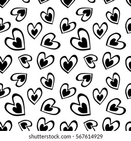 Seamless vector pattern with hearts. Background with hand drawn ornamental symbols. Template for wrapping, decor, surface, cards, backgrounds, textile, print. Repeat ornament. Series of Love Patterns