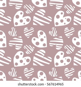 Seamless vector pattern with hearts. Background with hand drawn ornamental symbols. Template for wrapping, decor, surface, cards, backgrounds, textile, print. Repeat ornament. Series of Love Patterns