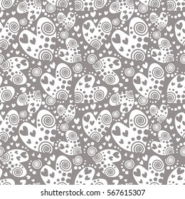 Seamless vector pattern with hearts. Background with hand drawn ornamental symbols. Template for wrapping, decor, surface, cards, backgrounds, textile, print. Repeat ornament. Series of Love Patterns