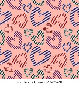 Seamless vector pattern with hearts. Background with hand drawn ornamental symbols. Template for wrapping, decor, surface, cards, backgrounds, textile, print. Repeat ornament. Series of Love Patterns.