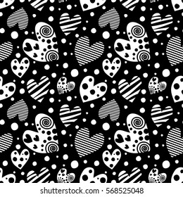 Seamless vector pattern with hearts. Background with hand drawn ornamental symbols. Template for wrapping, decor, surface, cards, backgrounds, textile, print. Repeat ornament. Series of Love Patterns