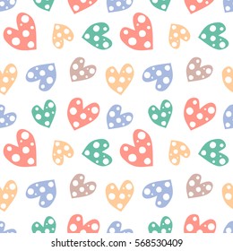 Seamless vector pattern with hearts. Background with hand drawn ornamental symbols. Template for wrapping, decor, surface, cards, backgrounds, textile, print. Repeat ornament. Series of Love Patterns