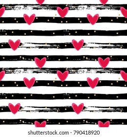 Seamless vector pattern with hearts. Can be used for wallpaper, pattern fills, web page background, surface textures, gifts, cards.  Love theme design. Black and white.