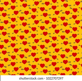 Seamless vector pattern with hearts and Cupid's arrows. Valentines day design.