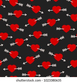 Seamless vector pattern with hearts and Cupid's arrows. Valentines day design.