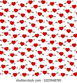 Seamless vector pattern with hearts and Cupid's arrows. Valentines day design.