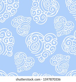 Seamless vector pattern. Hearts in curls. Ideal for paper and gift products. Design greeting cards and wedding invitations, birthday, Valentine's Day, Mother's Day, holiday.