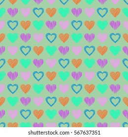 Seamless vector pattern with hearts. endless symmetrical background with hand drawn textured figures. Graphic illustration Template for wrapping, web backgrounds, wallpaper, cover, print, surface