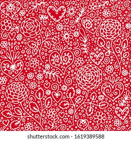 seamless vector pattern with hearts and flowers valentines day background