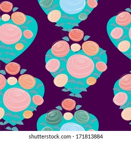 Seamless vector pattern with hearts and flowers 