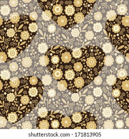 Seamless vector pattern with hearts and flowers 