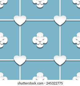 Seamless vector pattern of a hearts and flowers with shadow