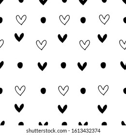 Seamless vector pattern with hearts. Hand drawn abstract hearts. Valentines day background. Vector illustration.