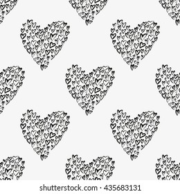 Seamless vector pattern with hearts. Hand painted background.