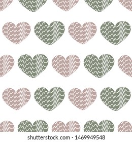 A seamless vector pattern with hearts having zig zag texture. Surface print design.