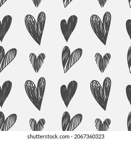 Seamless vector pattern with hearts. Illustration in doodle style. Good for postcards, wrapping paper and posters.