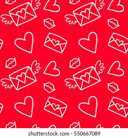 Seamless vector pattern with hearts, kisses and love letters.