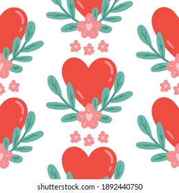 Seamless vector pattern with hearts. Love background for Valentine's day. Seamless bright romantic design for fabric or wrap paper.