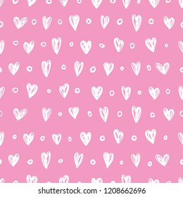 Seamless vector pattern with hearts on a pink background.
