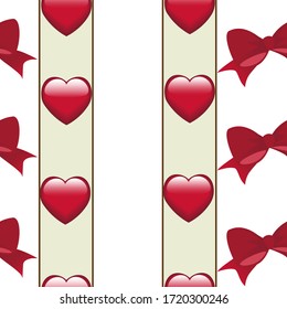 A seamless vector pattern. Hearts on the light-green stripes and red bows.