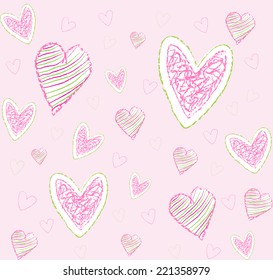 seamless vector pattern with hearts on pink background