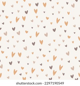 Seamless vector pattern. Hearts in pastel delicate colors. Beige background. Valentine's Day background 
