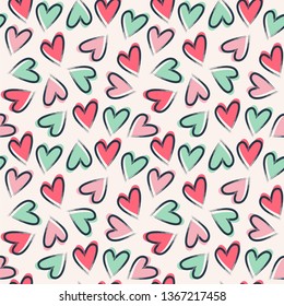 Seamless vector pattern with hearts in retro colors.