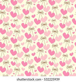Seamless vector pattern with hearts and ribbons. Can be used for wallpaper, pattern fills, web page background, fabric, surface textures, gifts, scrapbooking.