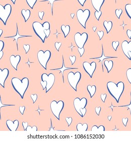Seamless vector pattern of hearts with shine in cartoon style
