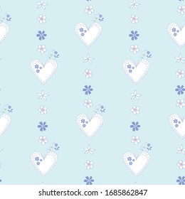 Seamless Vector Pattern with hearts an small flowers for decoration, textile, print, stationery, wrapping paper	