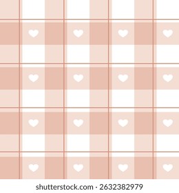 Seamless vector pattern with hearts and squares. Geometric repeating gingham pattern, pastel striped texture. 