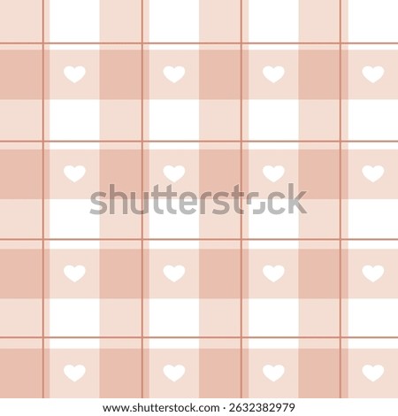 Seamless vector pattern with hearts and squares. Geometric repeating gingham pattern, pastel striped texture. 